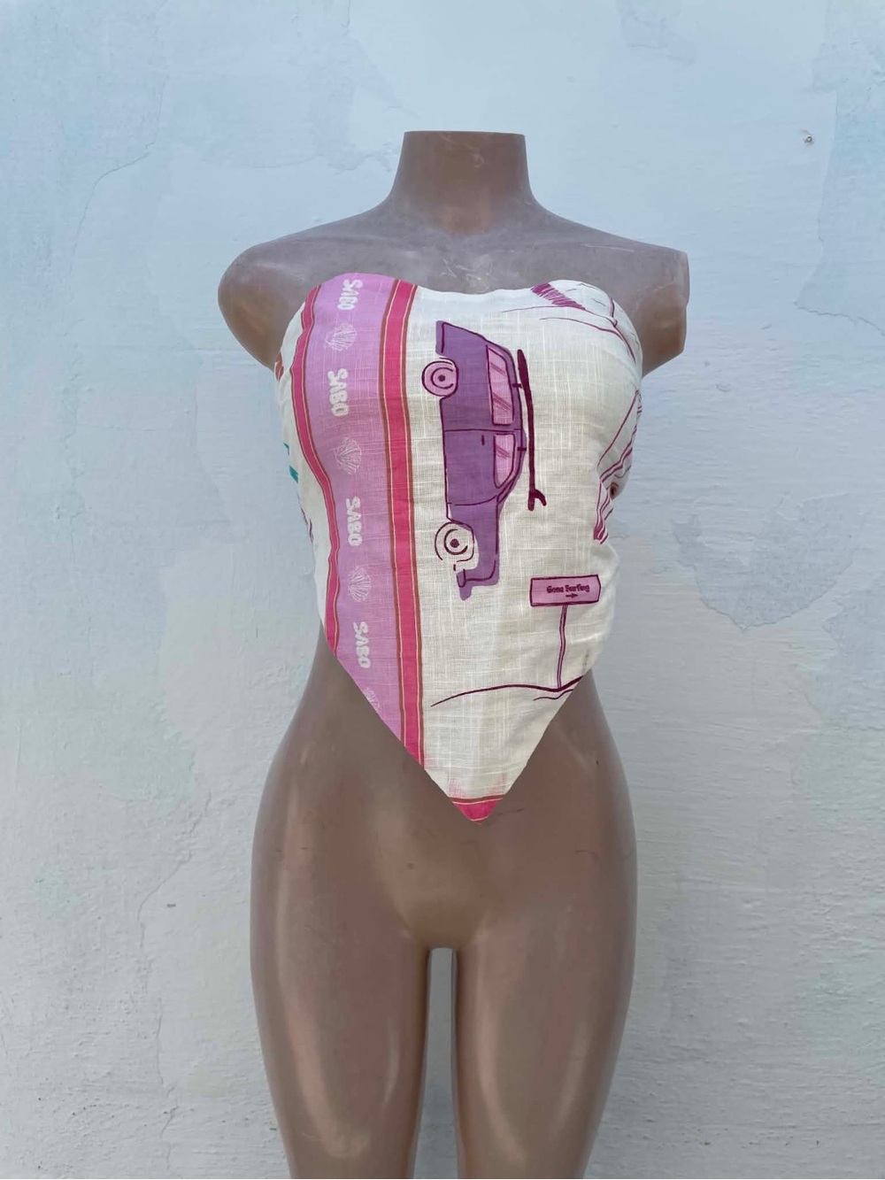 Sabo Pink Graphic Bandana Crop Top - Women's Scarf Hem Strapless Top